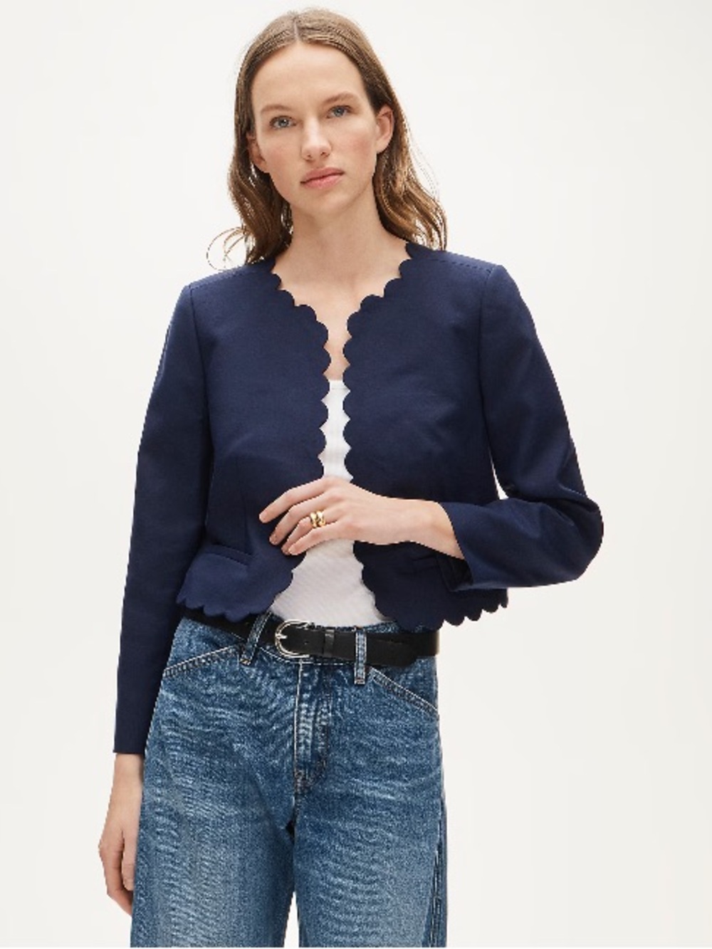 J.Crew Louisa lady jacket with scalloped trim in Gramercy linen blend CS843